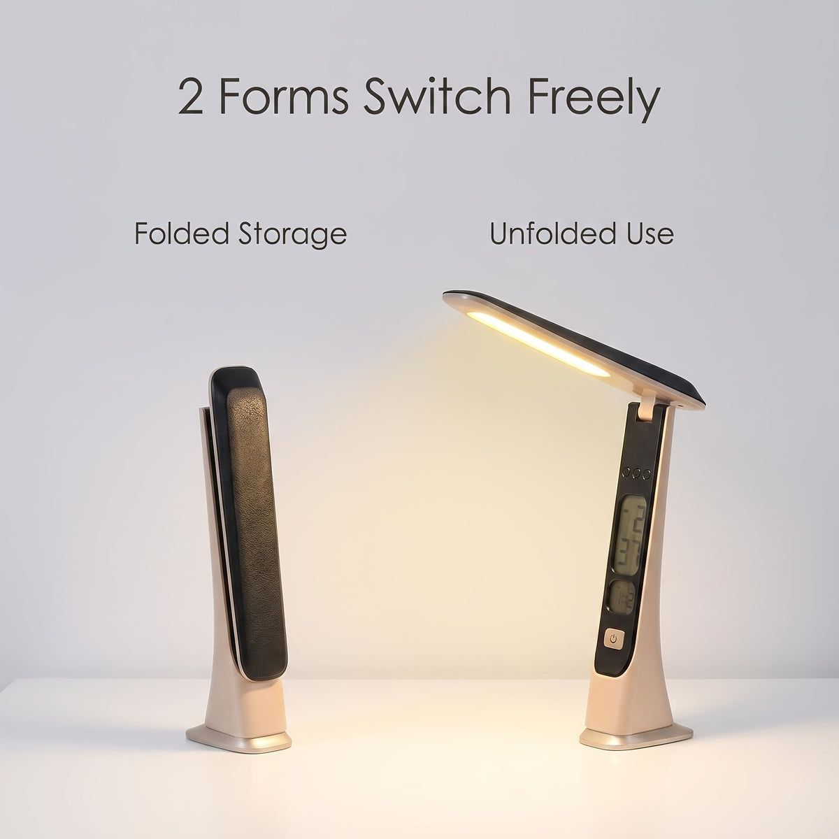 Lampe de bureau pliable sans fil avec horloge, tactile, 1800 mAh