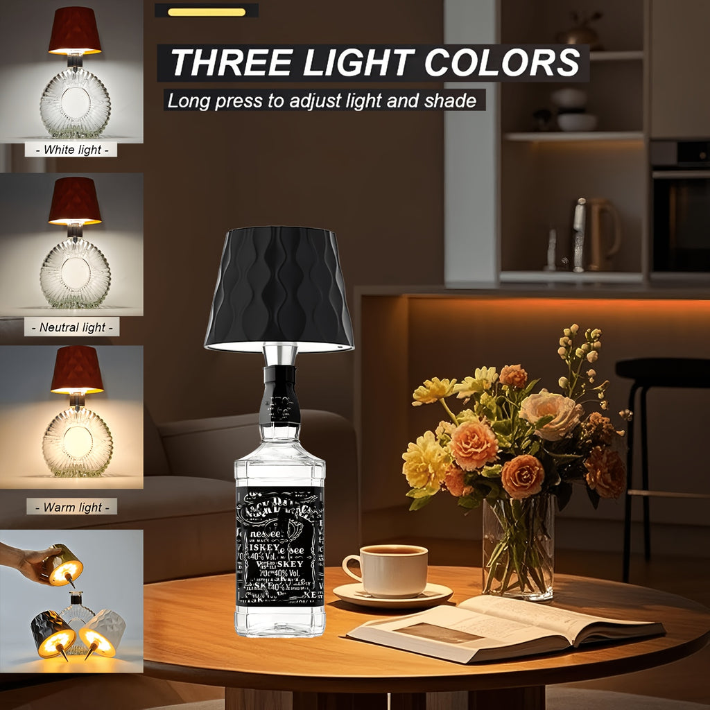 Lampe sans fil pour bouteille, abat-jour ondulé, recharge USB-C