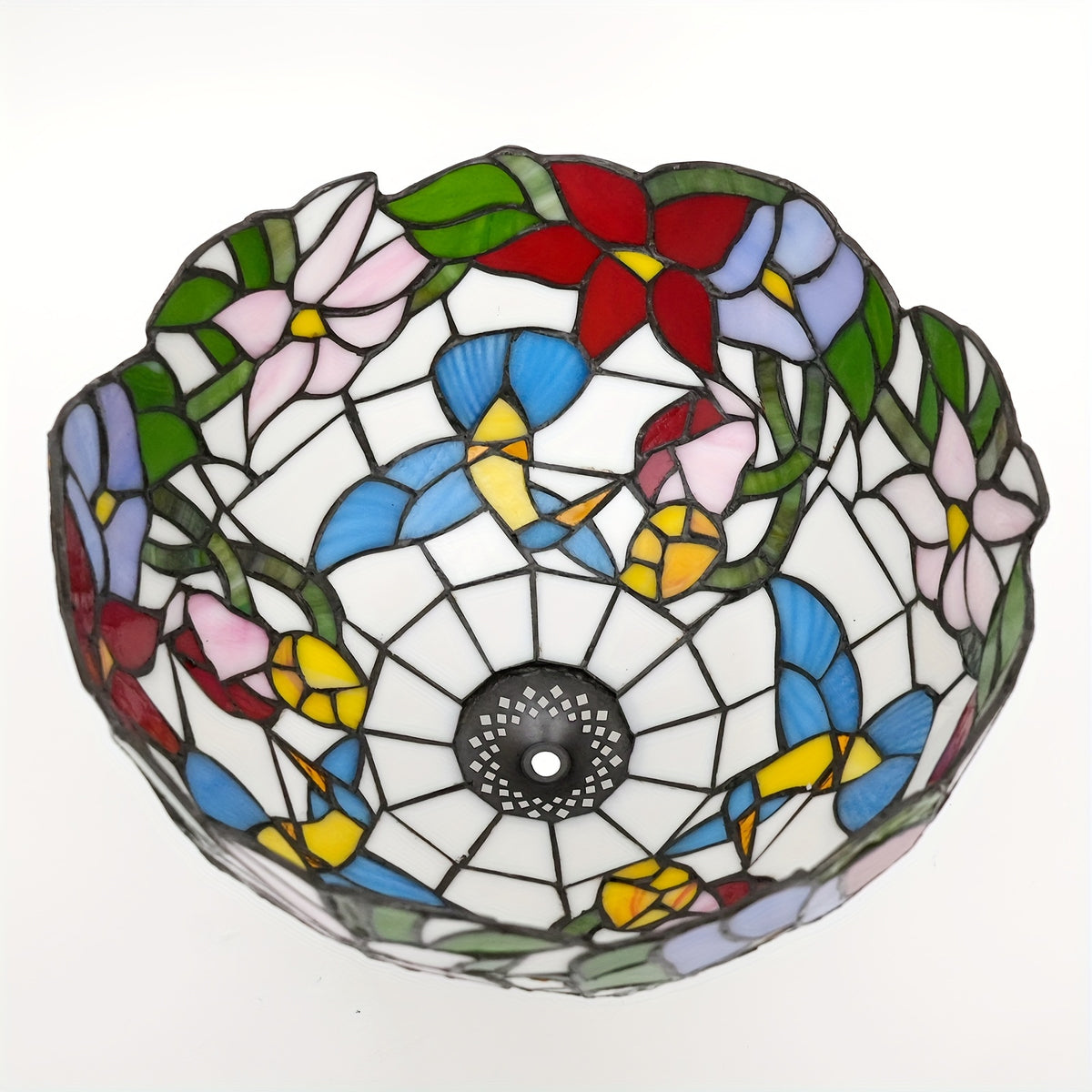 Verre de remplacement en vitrail colibris et fleurs, Ø 30 cm