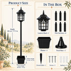 Lampadaire solaire de jardin à lanterne carrée et jardinière