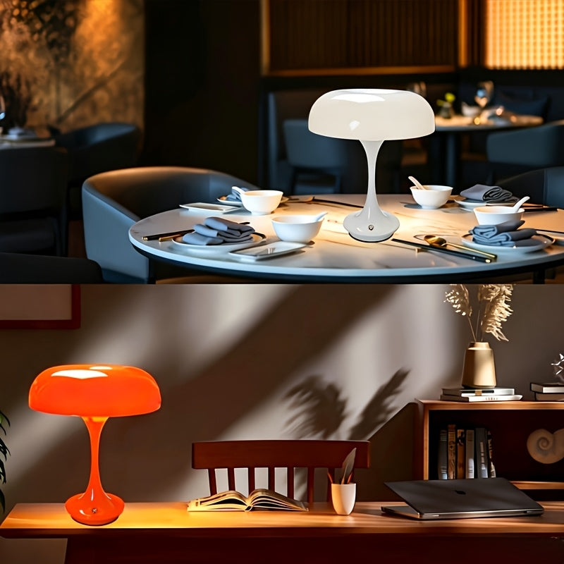 Lampe champignon sans fil rétro au chapeau anneau, blanche ou orange