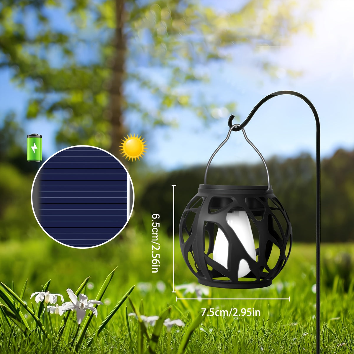 Lot de 6 petites lanternes solaires boules noires à effet flamme