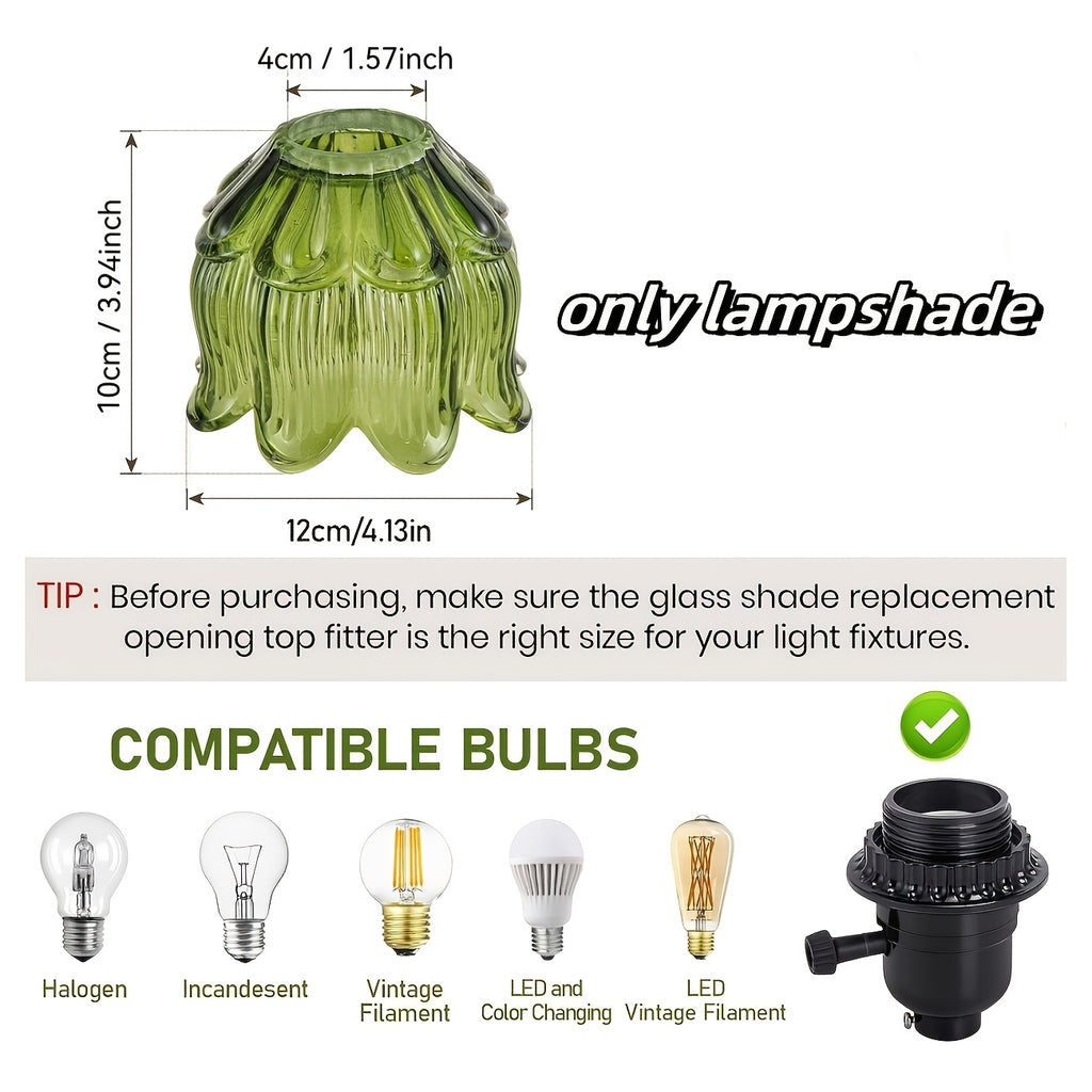 Tulipe en verre vert à pétales superposés pour douille E27, Ø 12 cm