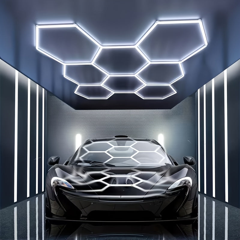 Plafonnier LED hexagonal en kit pour garage ou atelier, 24 à 68 tubes