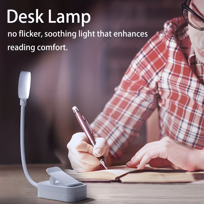 Mini lampe de lecture à pince blanche rechargeable, col de 13 cm