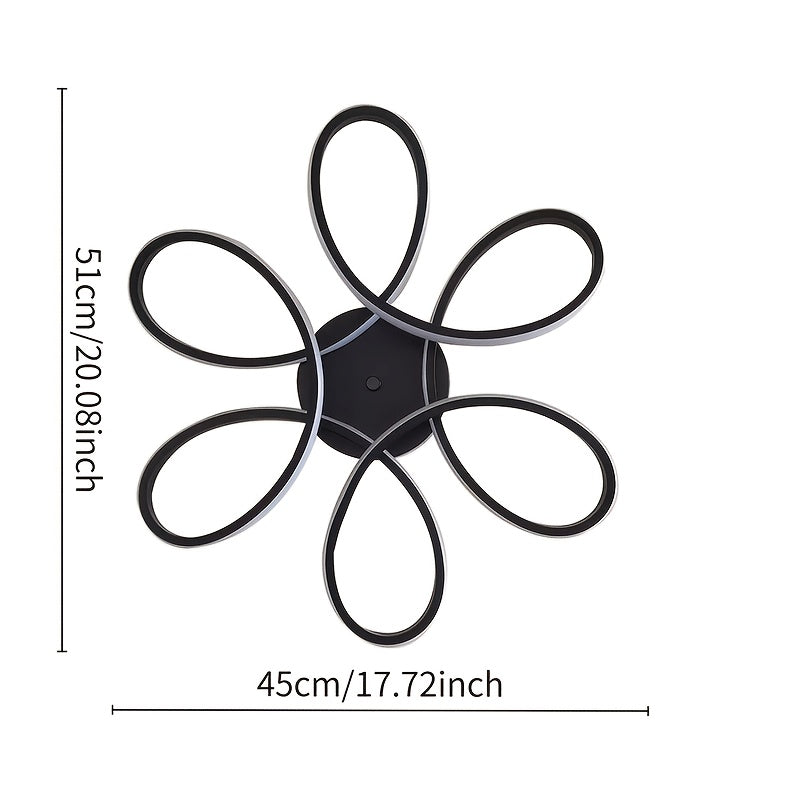 Plafonnier LED fleur à six pétales noirs, 51 cm, blanc chaud ou froid