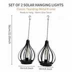 Lot de 2 suspensions solaires goutte en métal noir, ampoule filament
