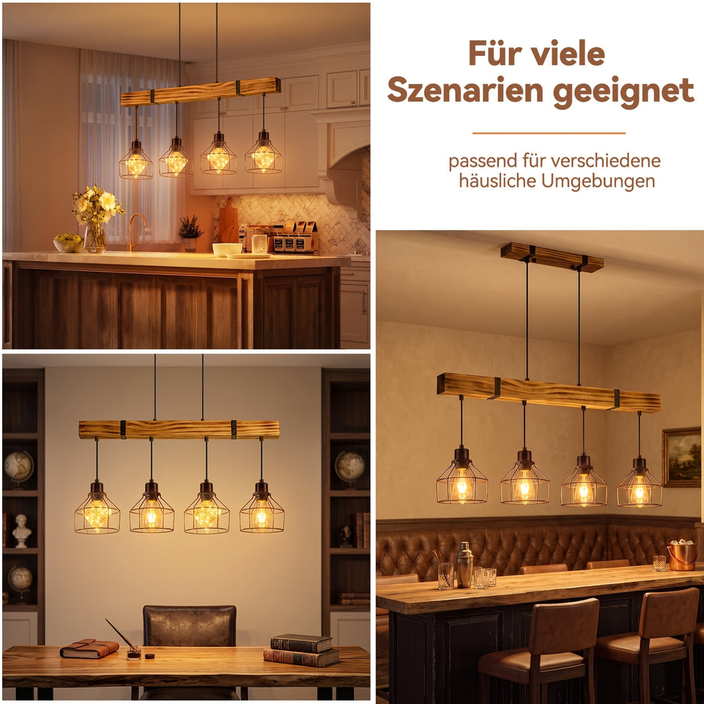 Suspension poutre rustique en bois flammé, hauteur réglable