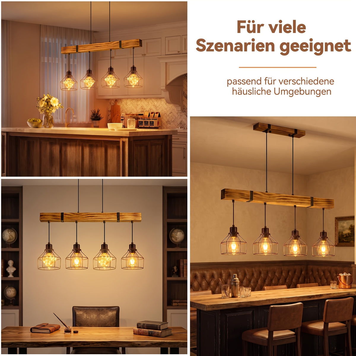 Suspension poutre rustique en bois flammé, hauteur réglable