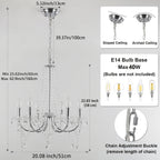 Lustre chromé à 6 bras et pampilles de cristal, douilles E14