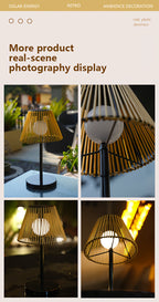 Lampe de table solaire d'extérieur à abat-jour en cordage kaki, IP44