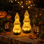 Lampe décorative solaire sapin effet verre strié, 24 cm