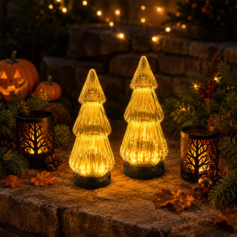 Lampe décorative solaire sapin effet verre strié, 24 cm