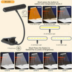 Lampe de lecture à pince barre 25 LED, minuterie, noire ou blanche