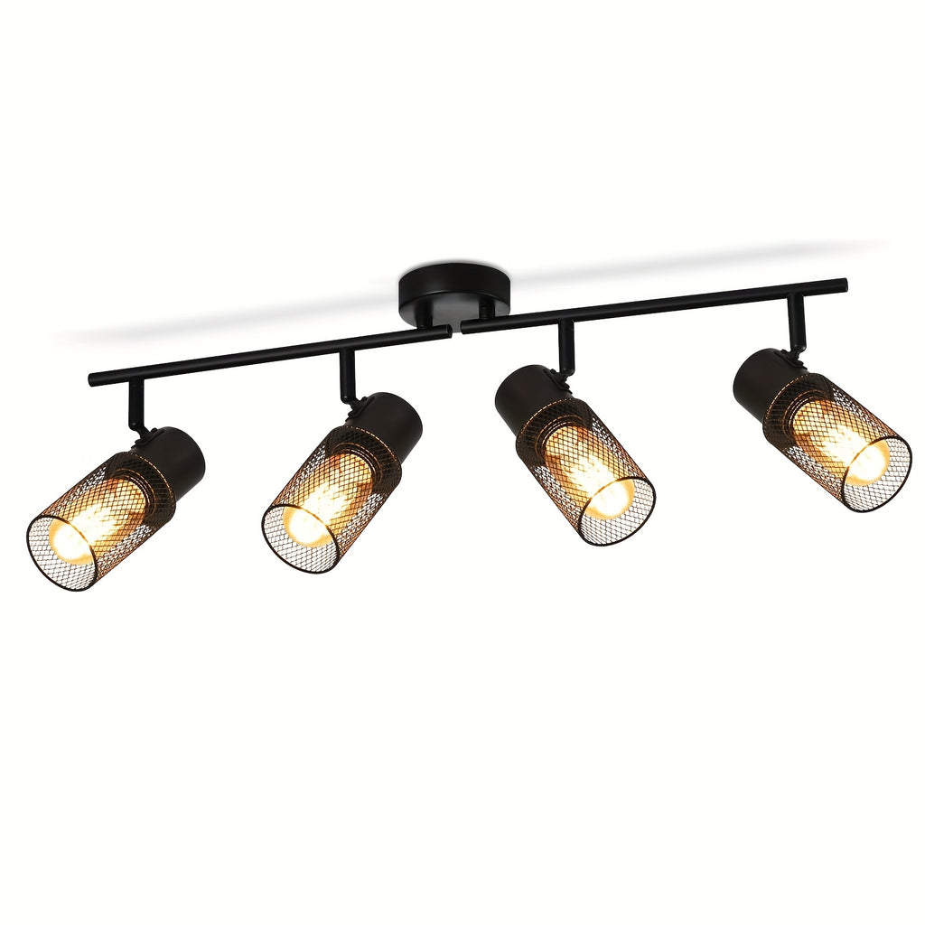 Plafonnier 3 spots en maille noire orientables, rampe de 48 cm, E27