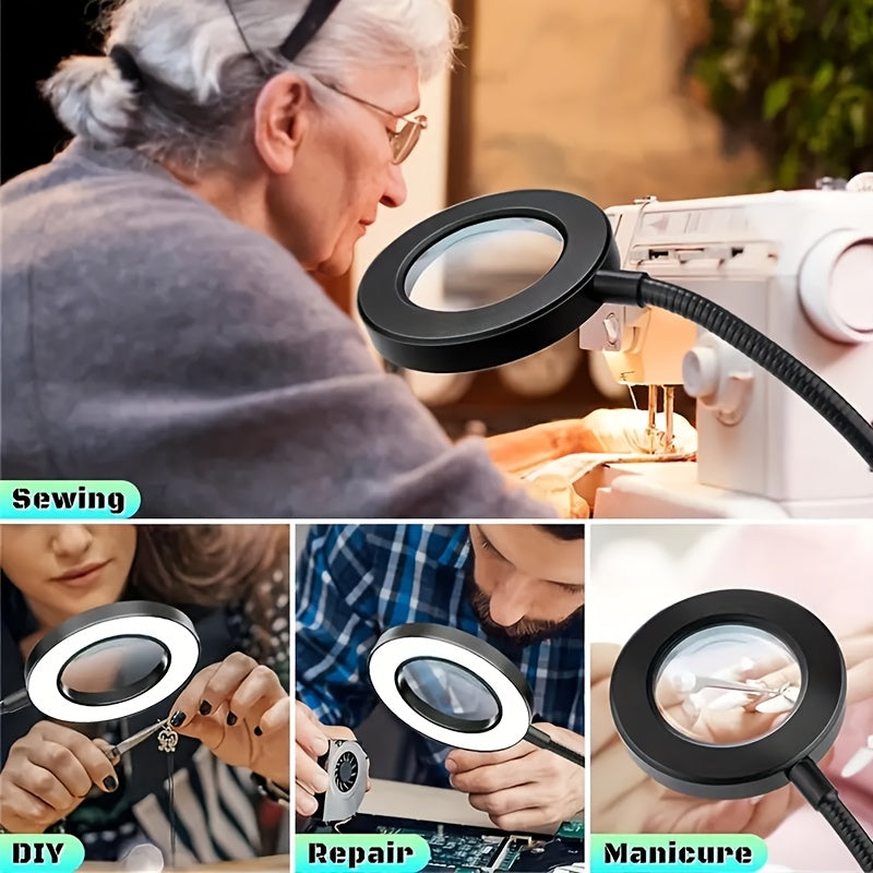 Lampe à pince avec loupe et anneau LED, col de 40 cm, blanche