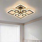 Plafonnier LED géométrique 75 cm, anneaux et carrés, trois teintes