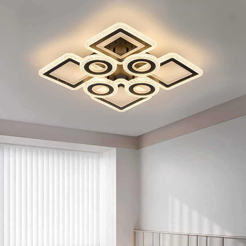Plafonnier LED géométrique 75 cm, anneaux et carrés, trois teintes