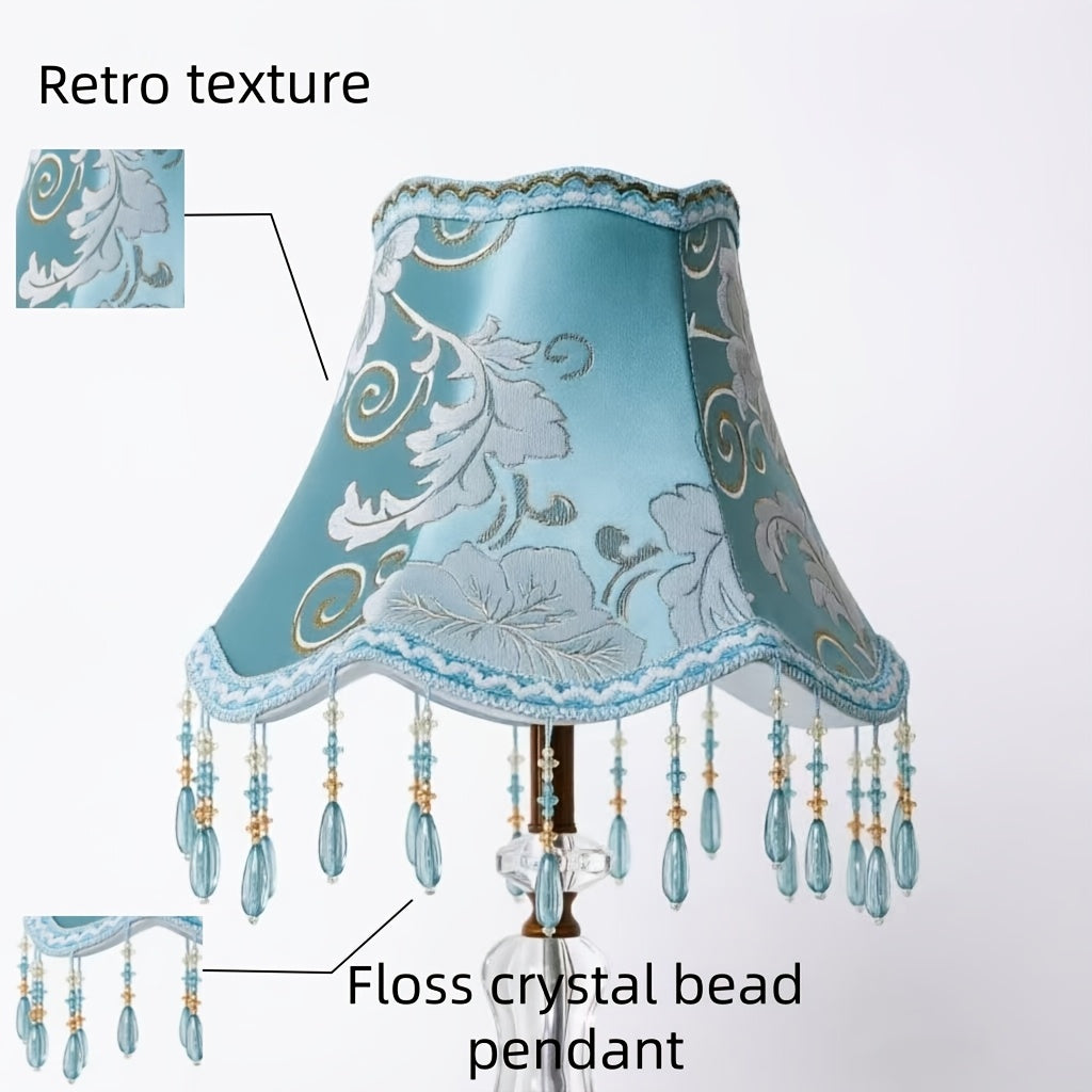 Abat-jour cloche en jacquard bleu turquoise et fils dorés, Ø 30 cm