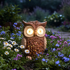 Lampe solaire hibou en résine pour jardin, yeux lumineux, 19,5 cm