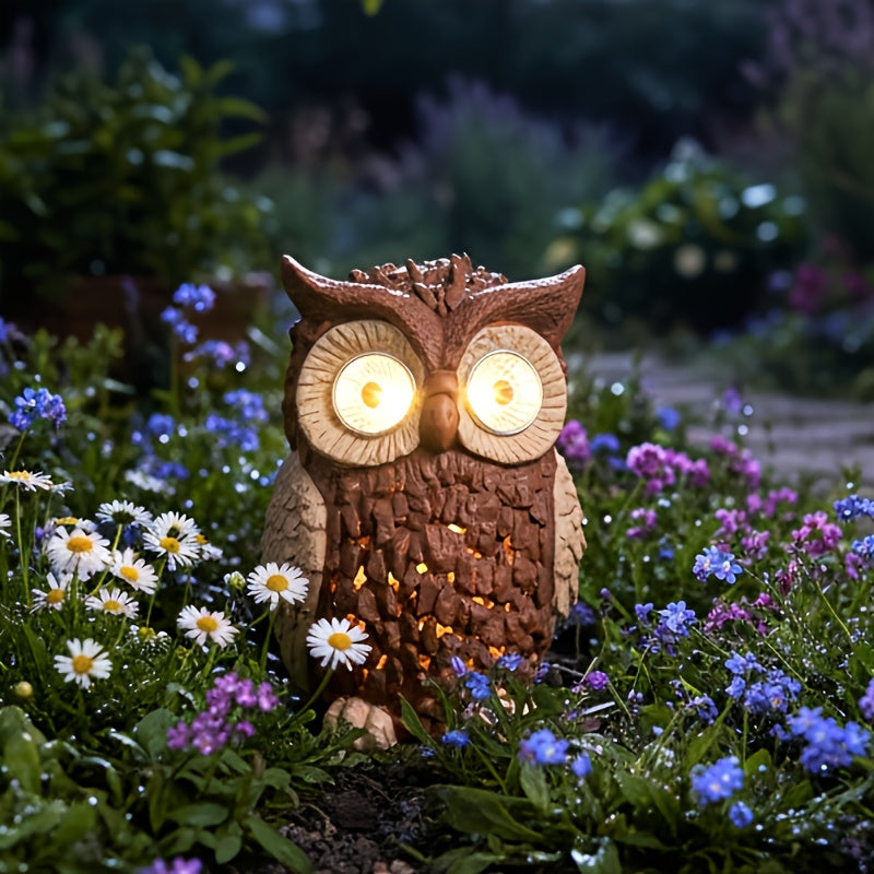 Lampe solaire hibou en résine pour jardin, yeux lumineux, 19,5 cm