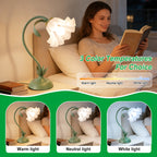 Lampe fleur à col flexible, corolle acrylique, vert ou rose, USB