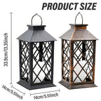 Lanterne solaire vintage cuivrée ou noire à flamme LED, 33,9 cm