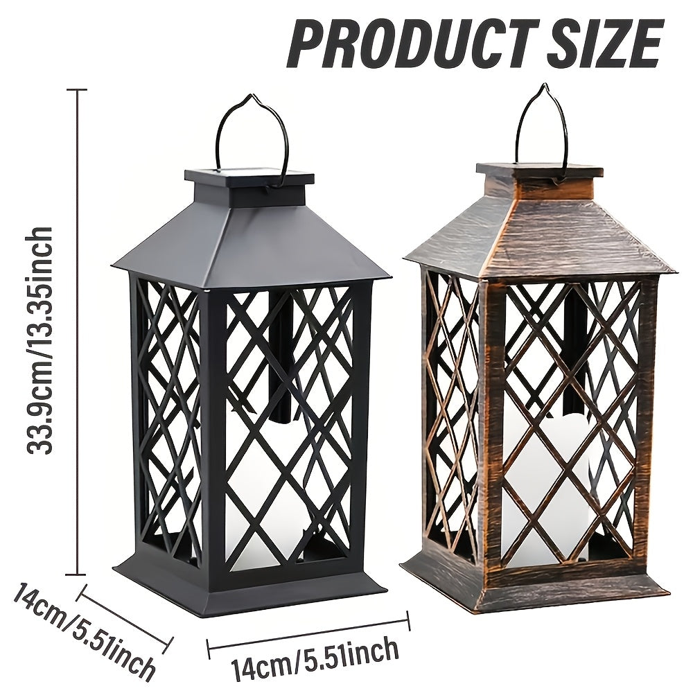 Lanterne solaire vintage cuivrée ou noire à flamme LED, 33,9 cm
