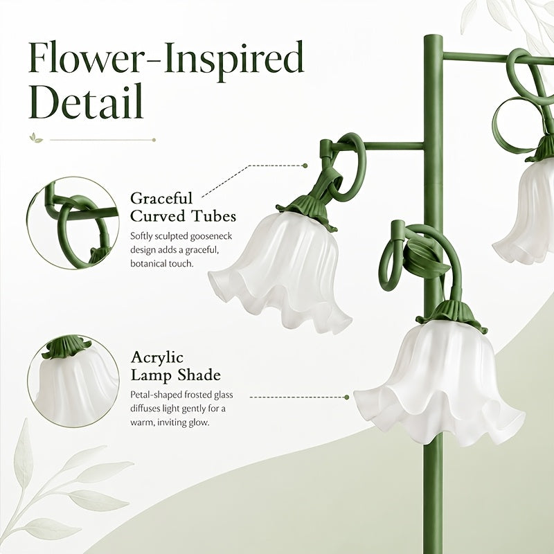 Lampadaire à trois fleurs blanches sur tiges vert sauge flexibles