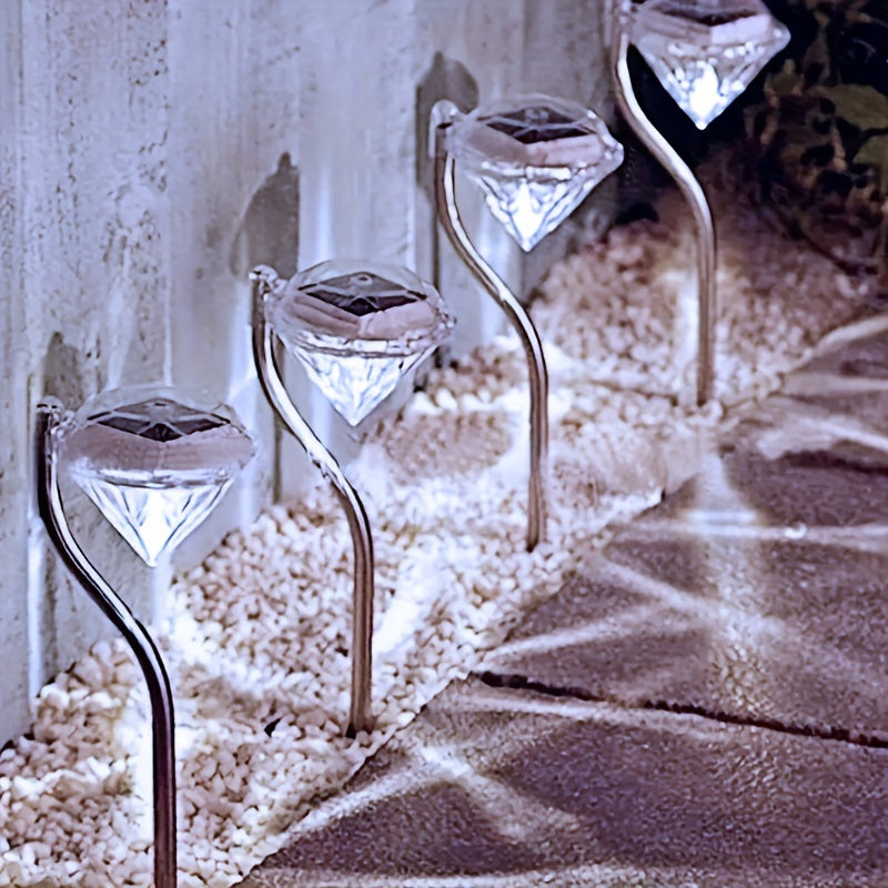 Lampe solaire diamant sur tige courbée, lot de 4 pour allée