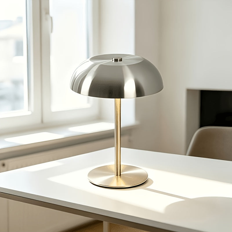 Lampe à poser champignon dorée sans fil, dôme métal et touche tactile