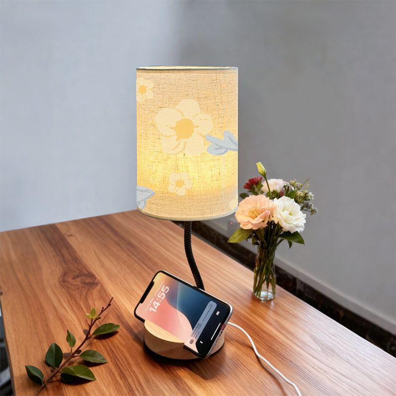 Lampe de chevet à fleurs jaunes, col flexible et socle porte-téléphone