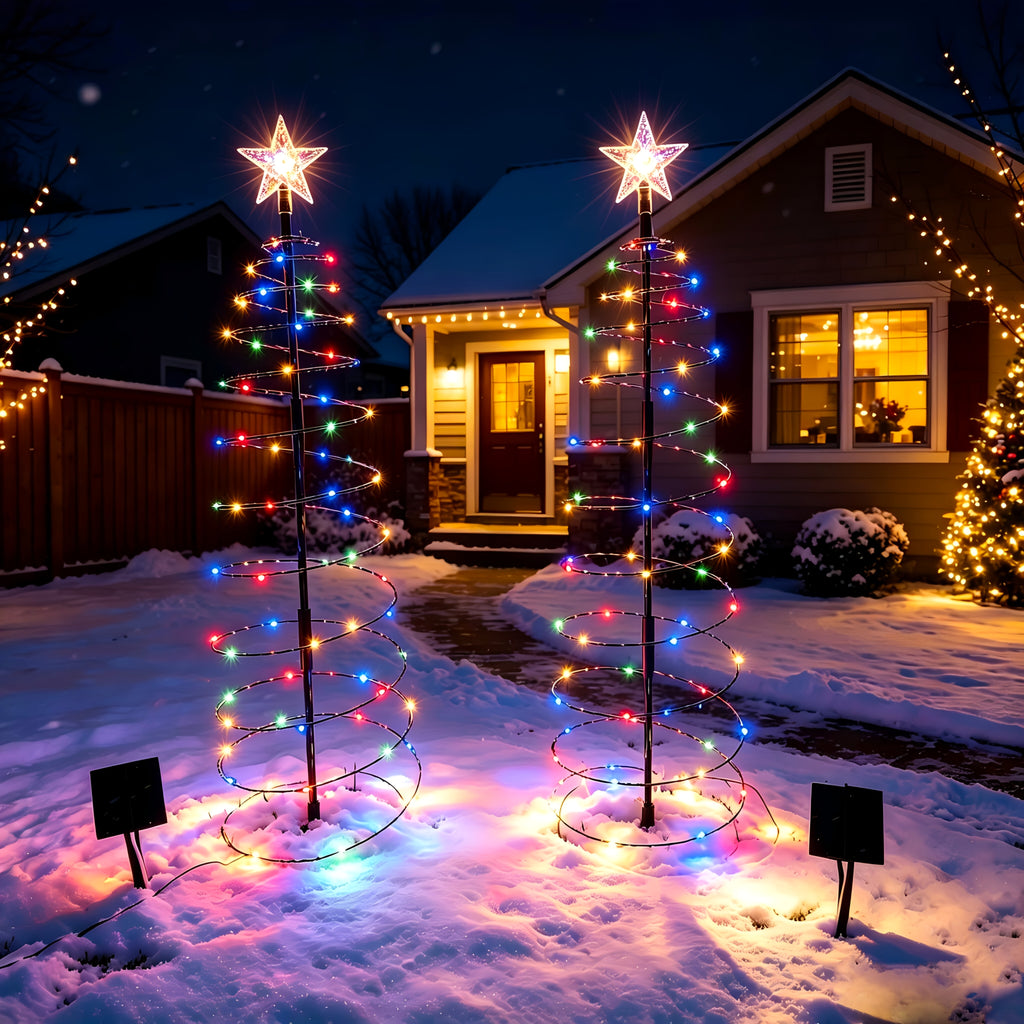 Sapin de Noël lumineux solaire en spirale à étoile, 93 cm, 80 LED