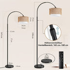 Lampadaire arc à abat-jour en rotin tressé, télécommande, 180 cm