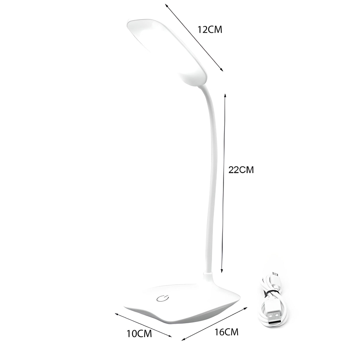 Lampe de bureau LED tactile à col flexible blanc, 14 LED à 5000 K