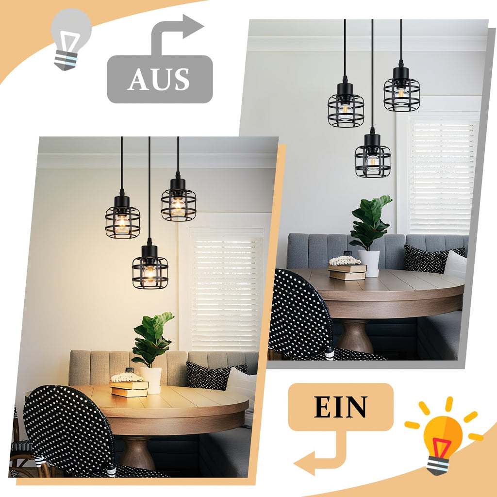 Suspension cages en métal noir E14, 1 lumière ou 3 en grappe