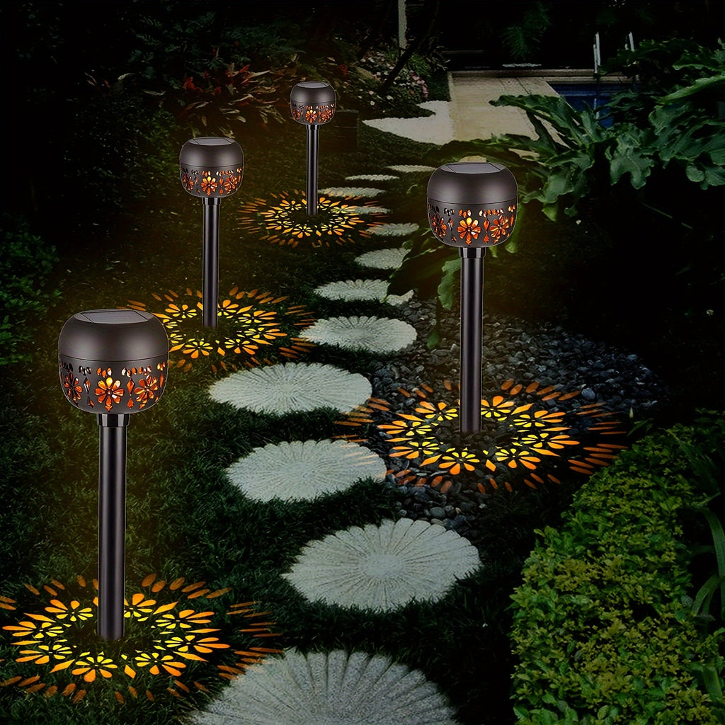 Lampe solaire à projection florale, boule noire ajourée, IP44