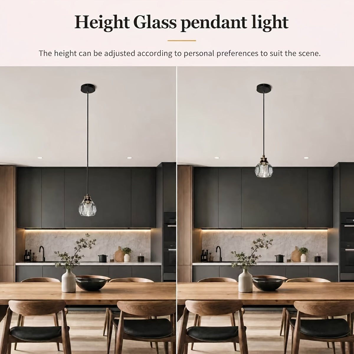 Mini suspension en verre facetté, culot G9, câble réglable 113 cm