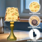 Lampe de chevet rétro à abat-jour fleuri et pied doré balustre