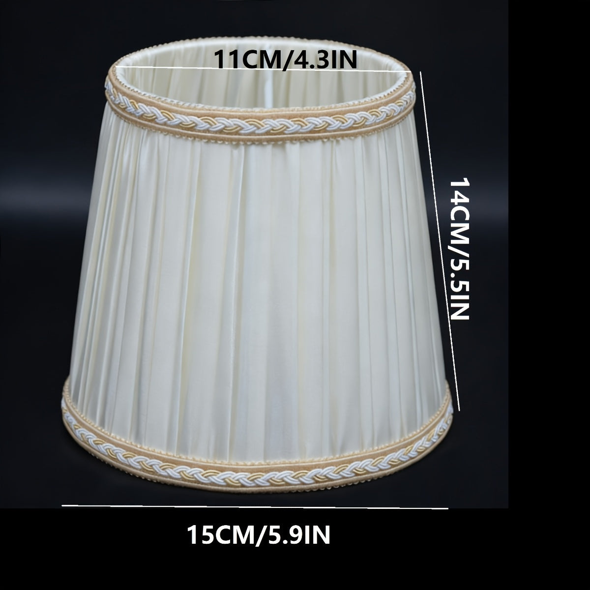 Lot de 2 abat-jour plissés crème à galon doré, à pince, Ø 15 cm