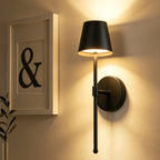 Applique murale noire sans fil, lot de 2, abat-jour conique et tige