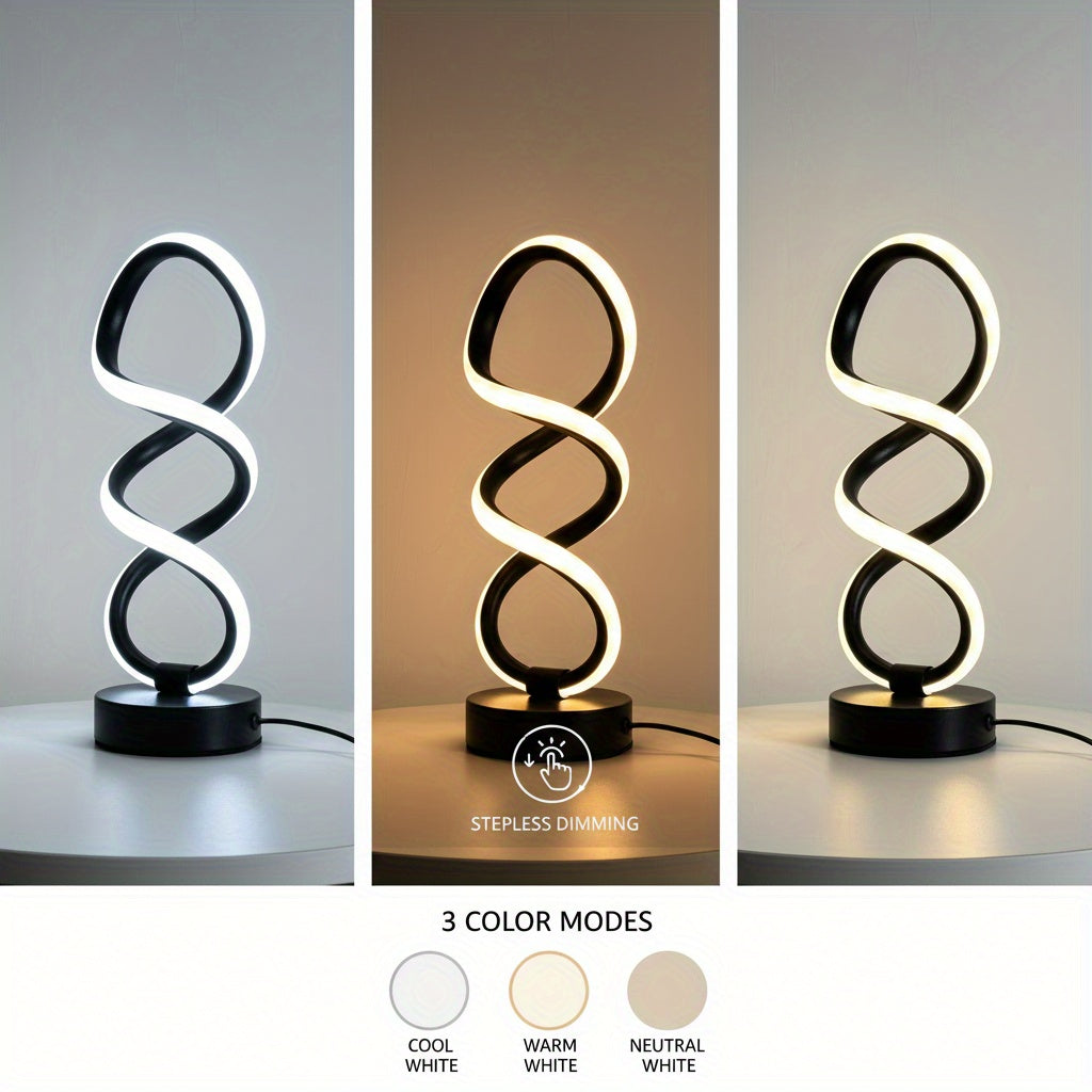 Lampe de bureau LED en double spirale, noire, blanche ou dorée