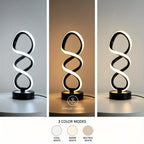 Lampe de bureau LED en double spirale, noire, blanche ou dorée