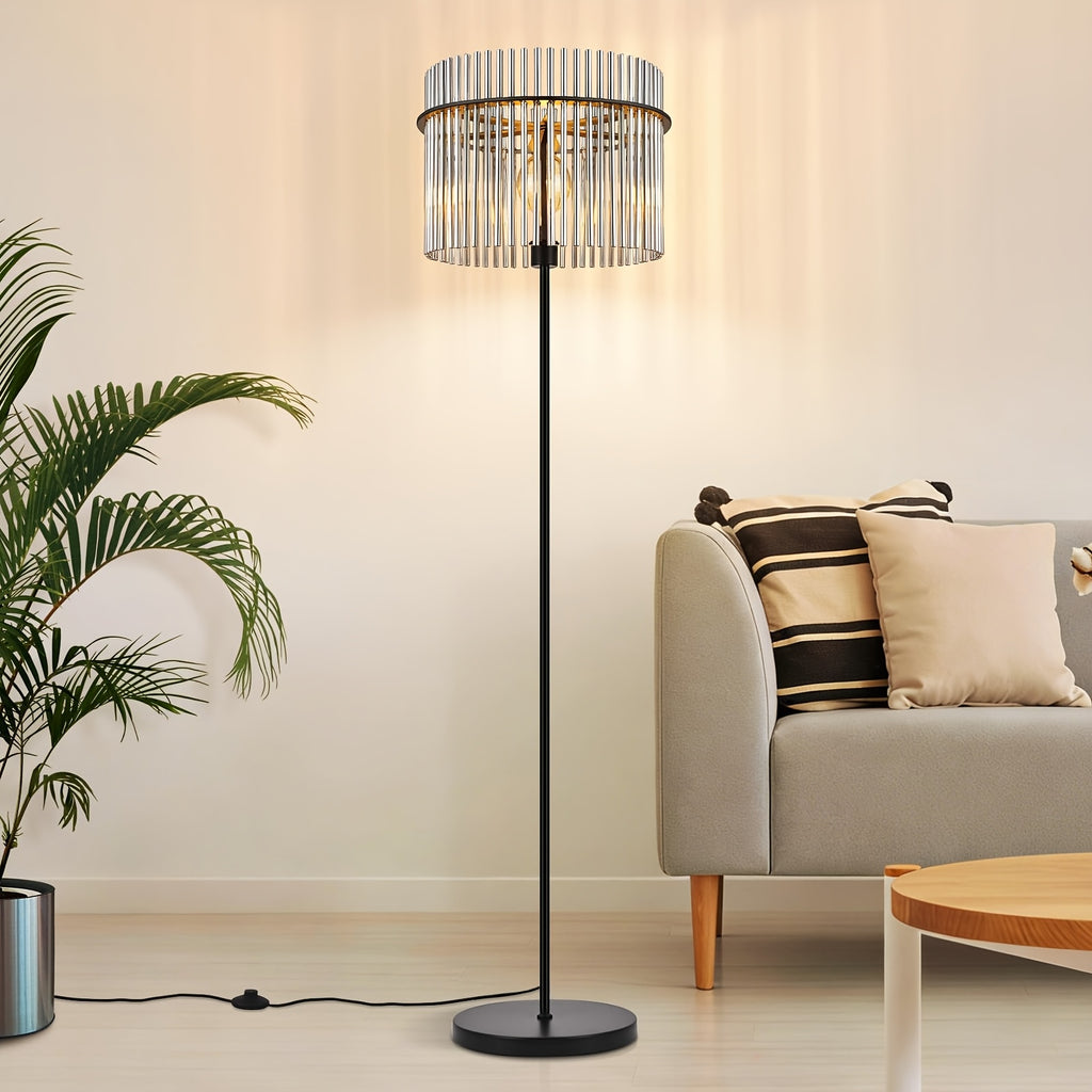 Lampadaire noir à abat-jour en baguettes de verre teinté, 154 cm
