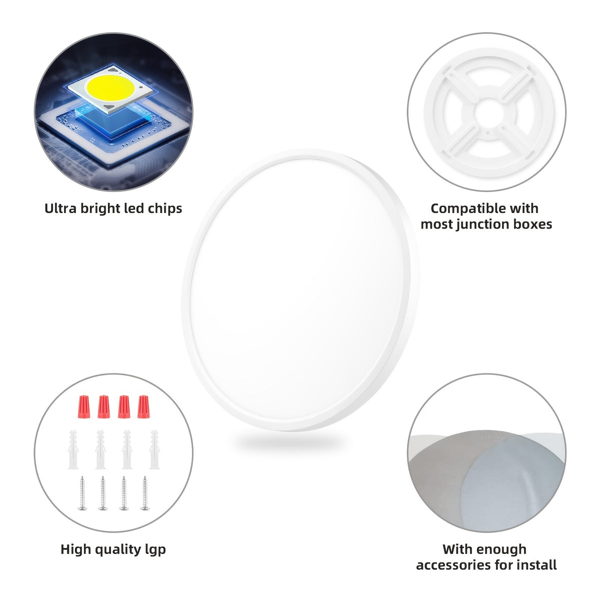 Plafonnier LED rond ultra-fin Ø 40 cm, 48 W blanc froid, lot de 4