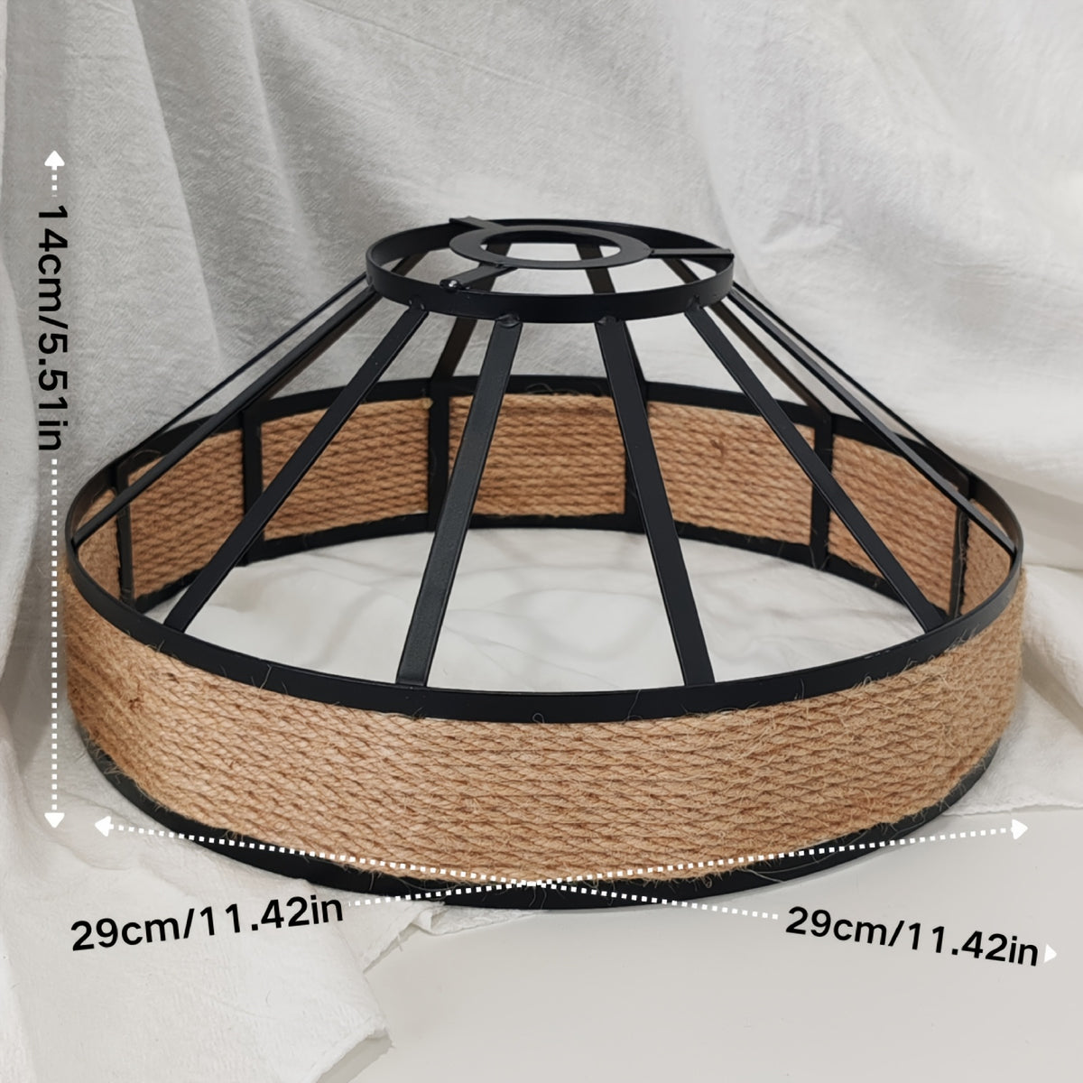 Abat-jour cage en métal noir et corde de jute naturelle, Ø 29 cm