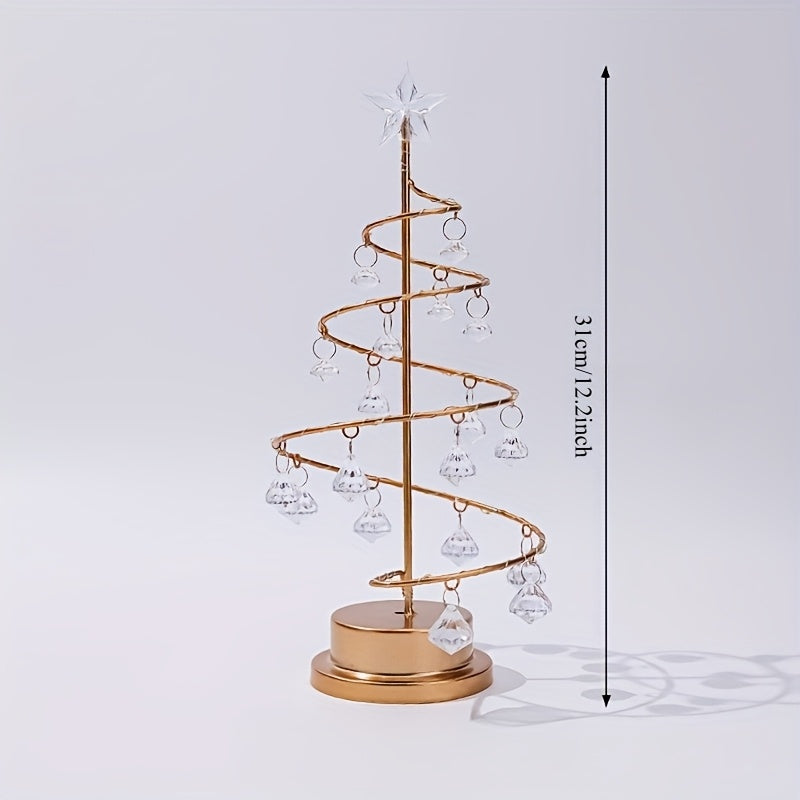Lampe sapin de Noël spirale dorée à pampilles et étoile LED, 31 cm