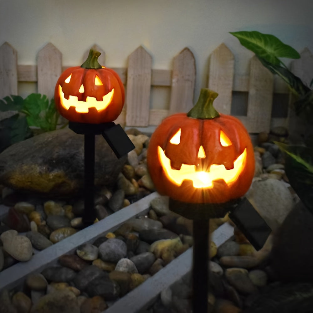 Balise solaire citrouille en résine sur piquet, 39 cm, Halloween