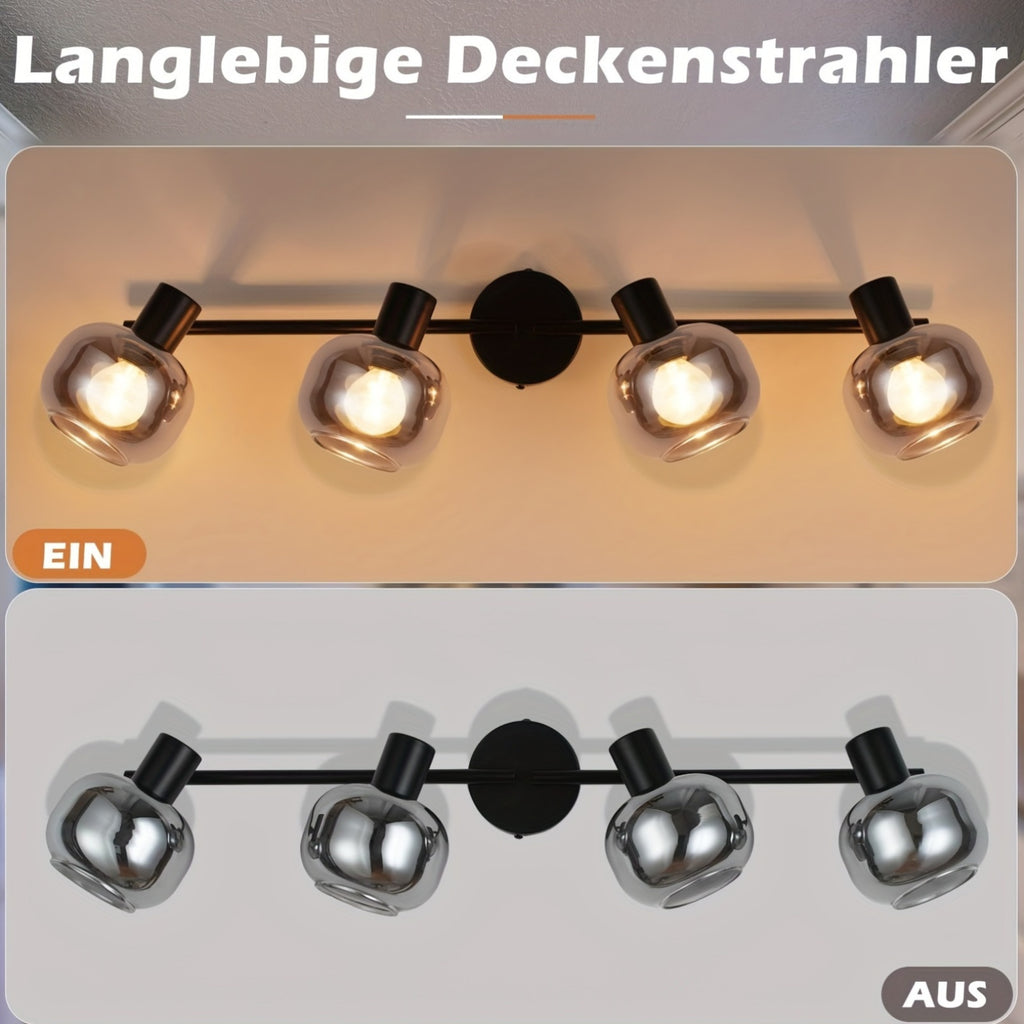 Plafonnier spots orientables 2, 3 ou 4 globes en verre fumé, E14