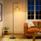 Lampadaire à crosse et abat-jour dôme en corde de papier, 164 cm